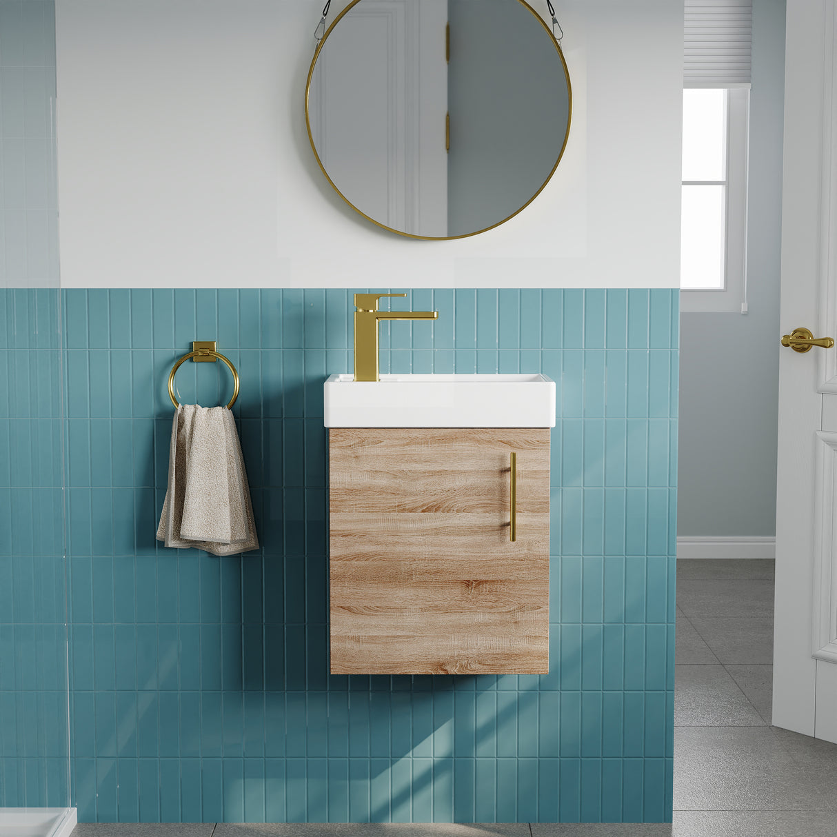Compact Cloakroom Vanity Basin Unit, 400mm - Choice of Mount Type, Colour and Handle Finish