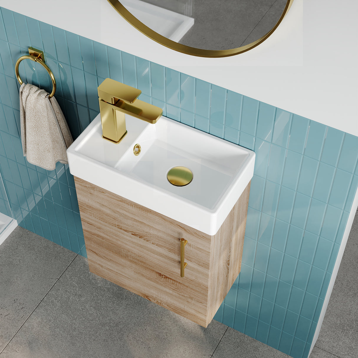 Compact Cloakroom Vanity Basin Unit, 400mm - Choice of Mount Type, Colour and Handle Finish