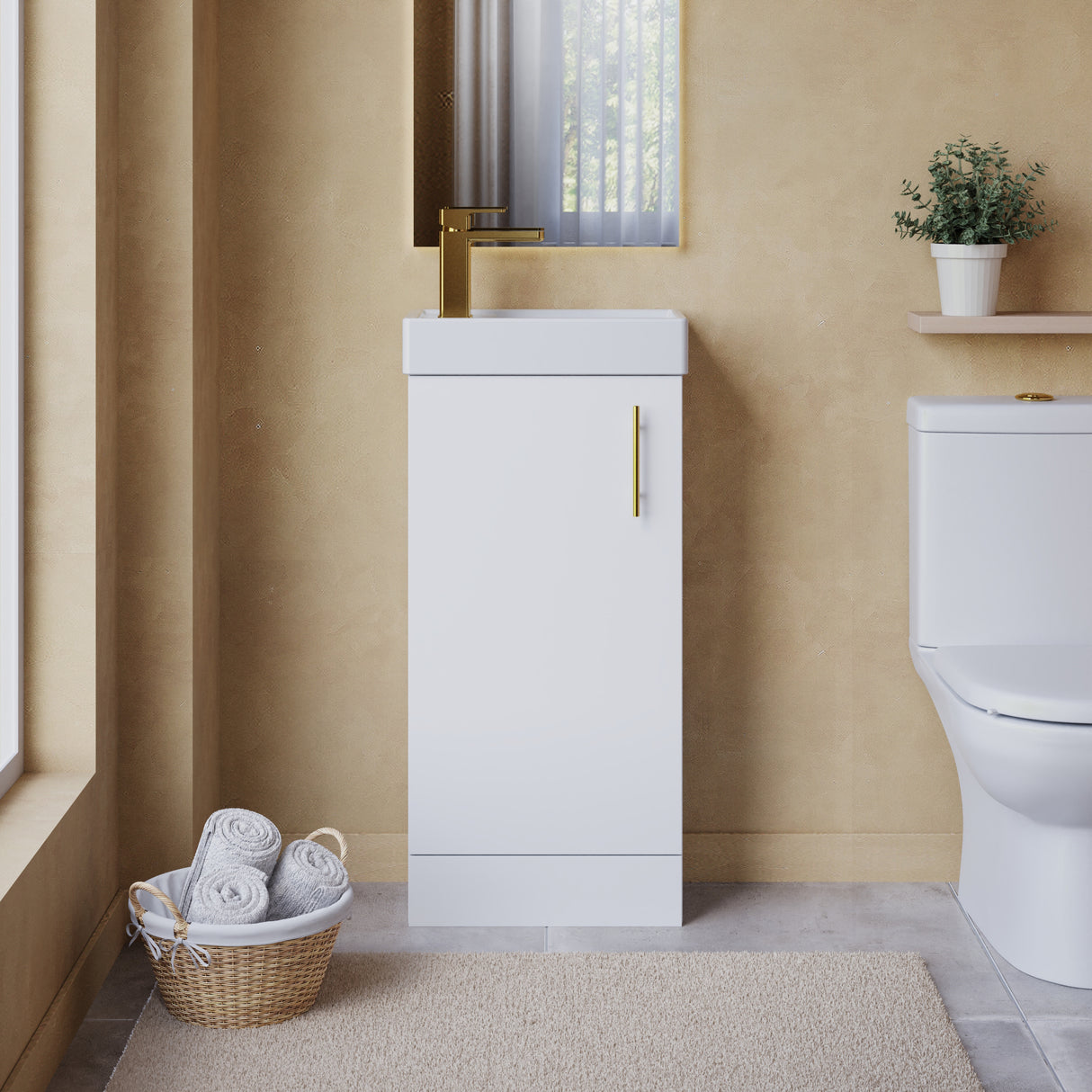 Compact Cloakroom Vanity Basin Unit, 400mm - Choice of Mount Type, Colour and Handle Finish