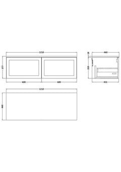 [BFSH122GMT2] Stonnall Traditional Wall Hung 2 Drawer 1200mm Vanity Unit with Grey Marble Top - Choice of Colour - Technical Drawing