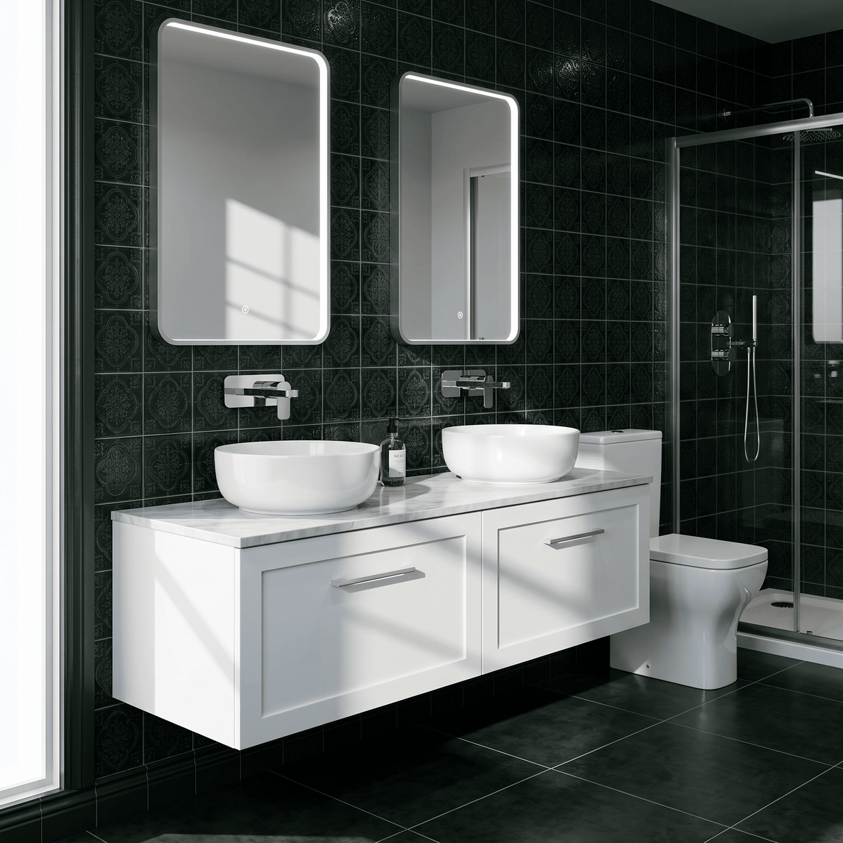 [BFSH122GMT2] Stonnall Traditional Wall Hung 2 Drawer 1200mm Vanity Unit with Grey Marble Top - Choice of Colour - Lifestyle 2