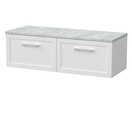 [BFSH122LBG2] Stonnall Traditional Wall Hung 2 Drawer 1200mm Vanity Unit with Bellato Grey Laminate Worktop - Choice of Colour - Cutout