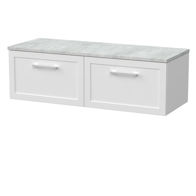 [BFSH122LBG2] Stonnall Traditional Wall Hung 2 Drawer 1200mm Vanity Unit with Bellato Grey Laminate Worktop - Choice of Colour - Cutout