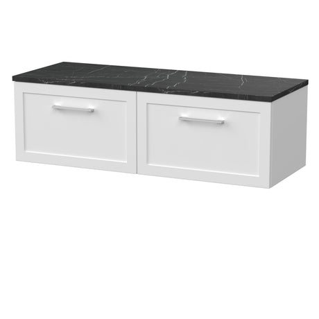 [BFSH122LBP2] Stonnall Traditional Wall Hung 2 Drawer 1200mm Vanity Unit with Black Pietra Marble Laminate Worktop - Choice of Colour - Cutout