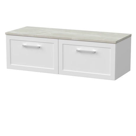 [BFSH122LMP2] Stonnall Traditional Wall Hung 2 Drawer 1200mm Vanity Unit with Marble Plaster Laminate Worktop - Choice of Colour - Cutout
