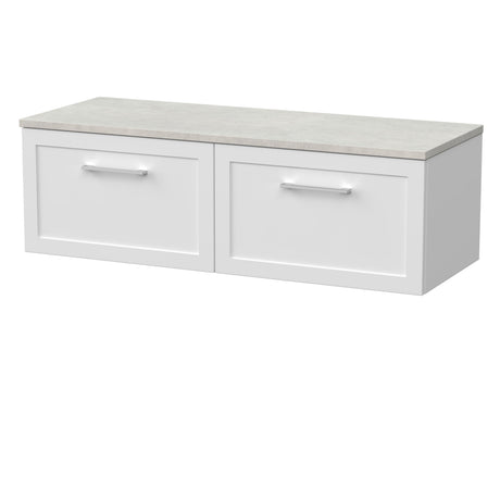 [BFSH122LSWG2] Stonnall Traditional Wall Hung 2 Drawer 1200mm Vanity Unit with White Sparkle Laminate Worktop - Choice of Colour - Cutout