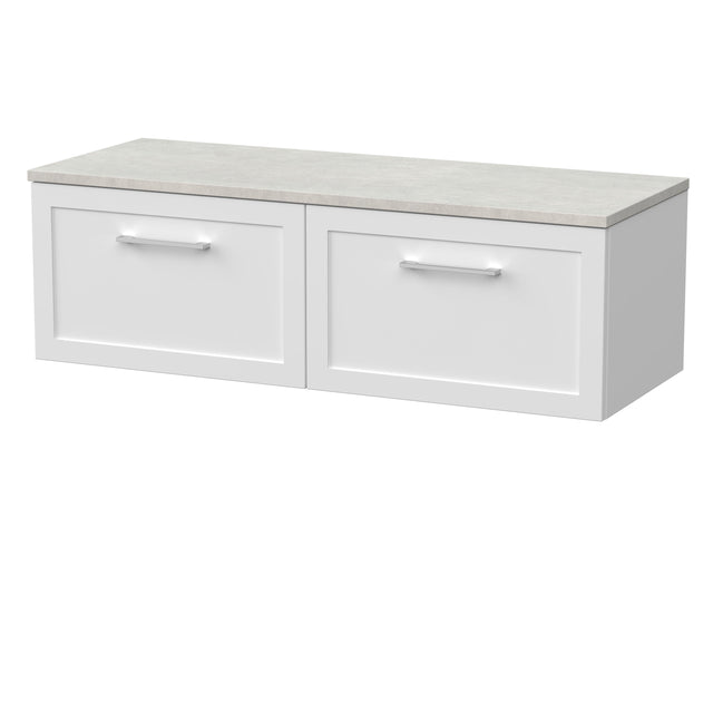 [BFSH122LSWG2] Stonnall Traditional Wall Hung 2 Drawer 1200mm Vanity Unit with White Sparkle Laminate Worktop - Choice of Colour - Cutout