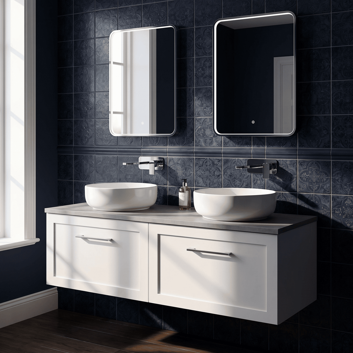 [BFSH122LSWG2] Stonnall Traditional Wall Hung 2 Drawer 1200mm Vanity Unit with White Sparkle Laminate Worktop - Choice of Colour - Lifestyle 1