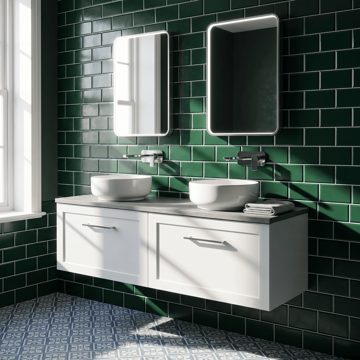 [BFSH122LSWG2] Stonnall Traditional Wall Hung 2 Drawer 1200mm Vanity Unit with White Sparkle Laminate Worktop - Choice of Colour - Lifestyle 2