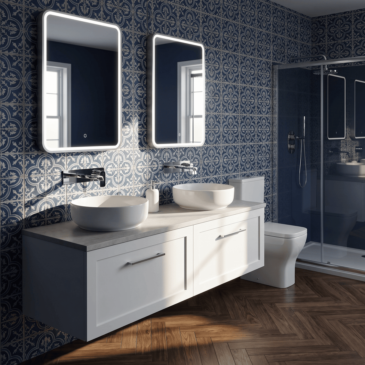 [BFSH122LSWG2] Stonnall Traditional Wall Hung 2 Drawer 1200mm Vanity Unit with White Sparkle Laminate Worktop - Choice of Colour - Lifestyle 3