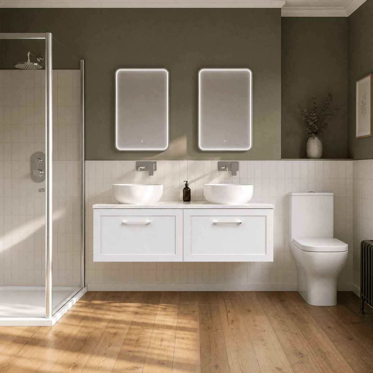 [BFSH122LWN2] Stonnall Traditional Wall Hung 2 Drawer 1200mm Vanity Unit with White Nebula Laminate Worktop - Choice of Colour - Lifestyle 3