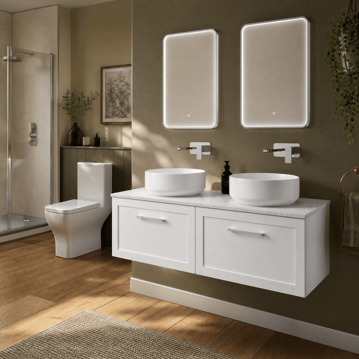[BFSH122WMT2] Stonnall Traditional Wall Hung 2 Drawer 1200mm Vanity Unit with White Marble Top - Choice of Colour - Lifestyle 1
