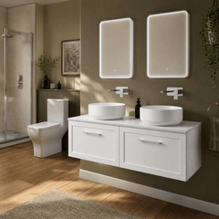 [BFSH122WMT2] Stonnall Traditional Wall Hung 2 Drawer 1200mm Vanity Unit with White Marble Top - Choice of Colour - Lifestyle 1