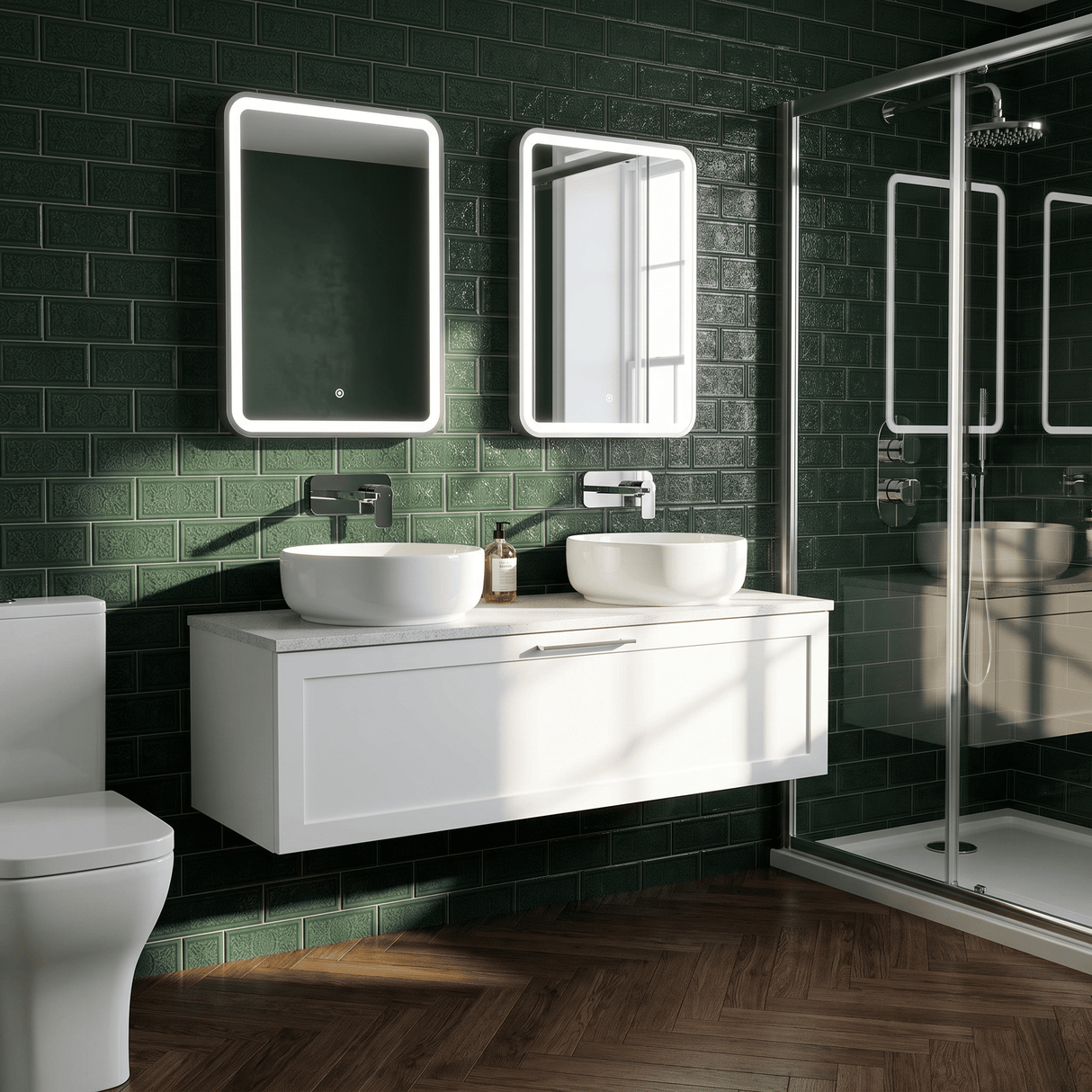 [BFSH122WMT2] Stonnall Traditional Wall Hung 2 Drawer 1200mm Vanity Unit with White Marble Top - Choice of Colour - Lifestyle 3