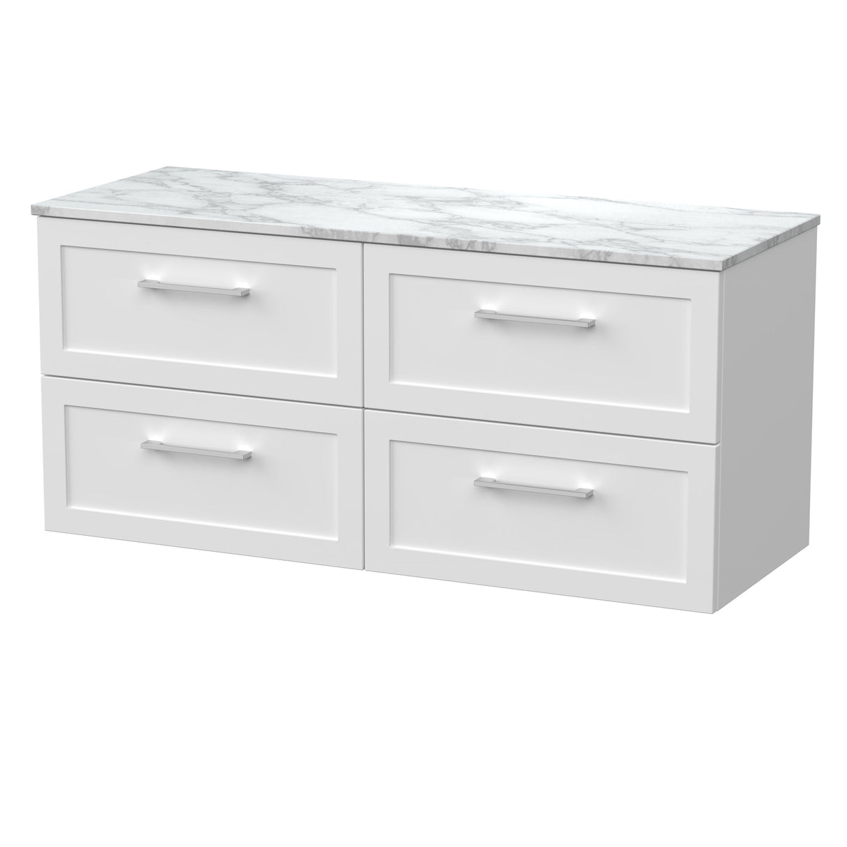 [BFSH124CMT2] Stonnall Traditional Wall Hung 4 Drawer 1200mm Vanity Unit with Carrera Marble Top - Choice of Colour - Cutout