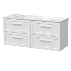 [BFSH124CMT2] Stonnall Traditional Wall Hung 4 Drawer 1200mm Vanity Unit with Carrera Marble Top - Choice of Colour - Cutout
