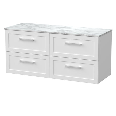 [BFSH124CMT2] Stonnall Traditional Wall Hung 4 Drawer 1200mm Vanity Unit with Carrera Marble Top - Choice of Colour - Cutout