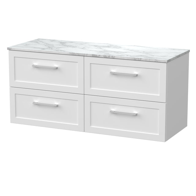 [BFSH124CMT2] Stonnall Traditional Wall Hung 4 Drawer 1200mm Vanity Unit with Carrera Marble Top - Choice of Colour - Cutout