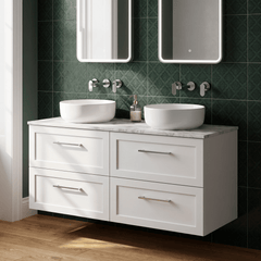 [BFSH124CMT2] Stonnall Traditional Wall Hung 4 Drawer 1200mm Vanity Unit with Carrera Marble Top - Choice of Colour - Lifestyle 1