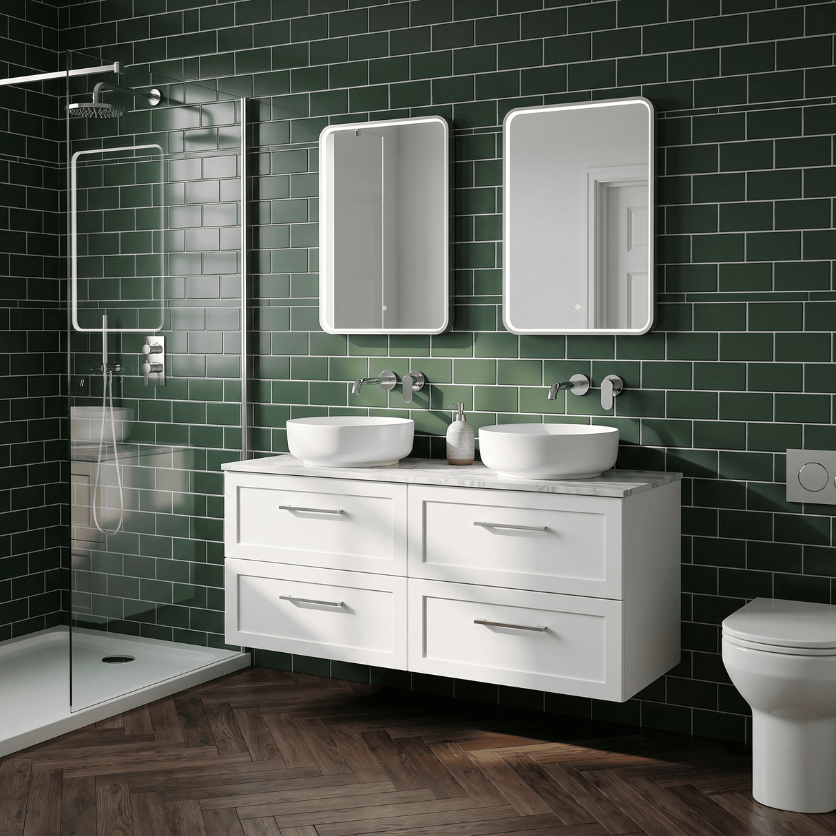 [BFSH124CMT2] Stonnall Traditional Wall Hung 4 Drawer 1200mm Vanity Unit with Carrera Marble Top - Choice of Colour - Lifestyle 3