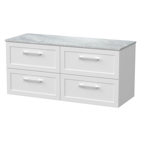 [BFSH124GMT2] Stonnall Traditional Wall Hung 4 Drawer 1200mm Vanity Unit with Grey Marble Top - Choice of Colour - Cutout