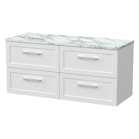 [BFSH124LCM2] Stonnall Traditional Wall Hung 4 Drawer 1200mm Vanity Unit with Carrera Marble Laminate Worktop - Choice of Colour - Cutout
