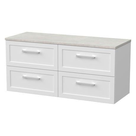 [BFSH124LSWG2] Stonnall Traditional Wall Hung 4 Drawer 1200mm Vanity Unit with White Sparkle Laminate Worktop - Choice of Colour - Cutout