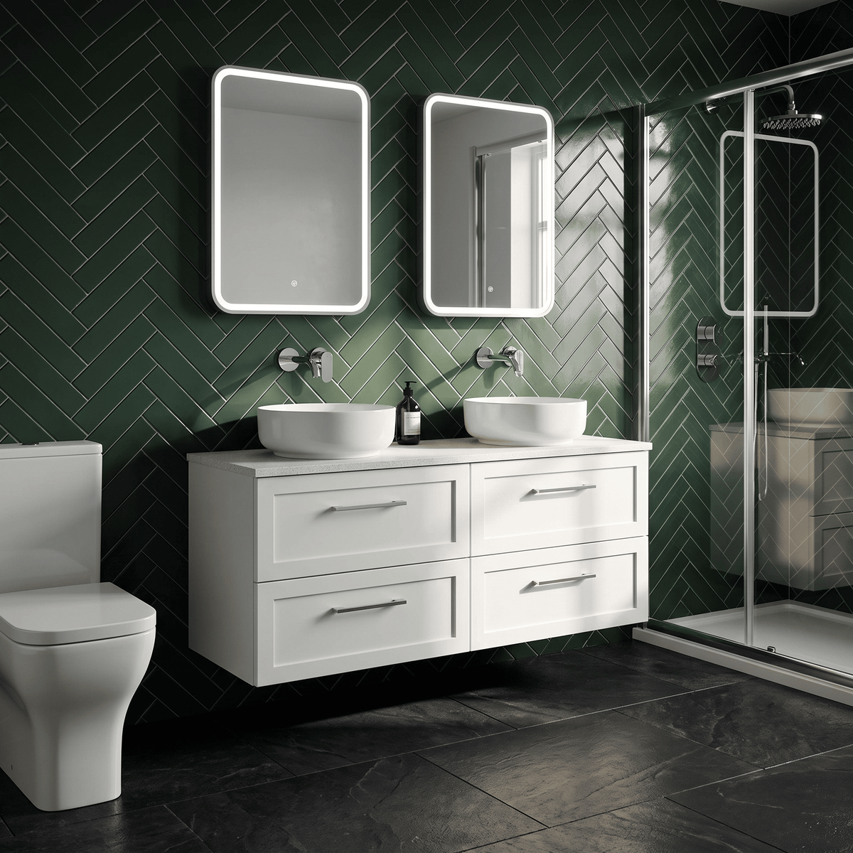 [BFSH124LWN2] Stonnall Traditional Wall Hung 4 Drawer 1200mm Vanity Unit with White Nebula Laminate Worktop - Choice of Colour - Lifestyle 3