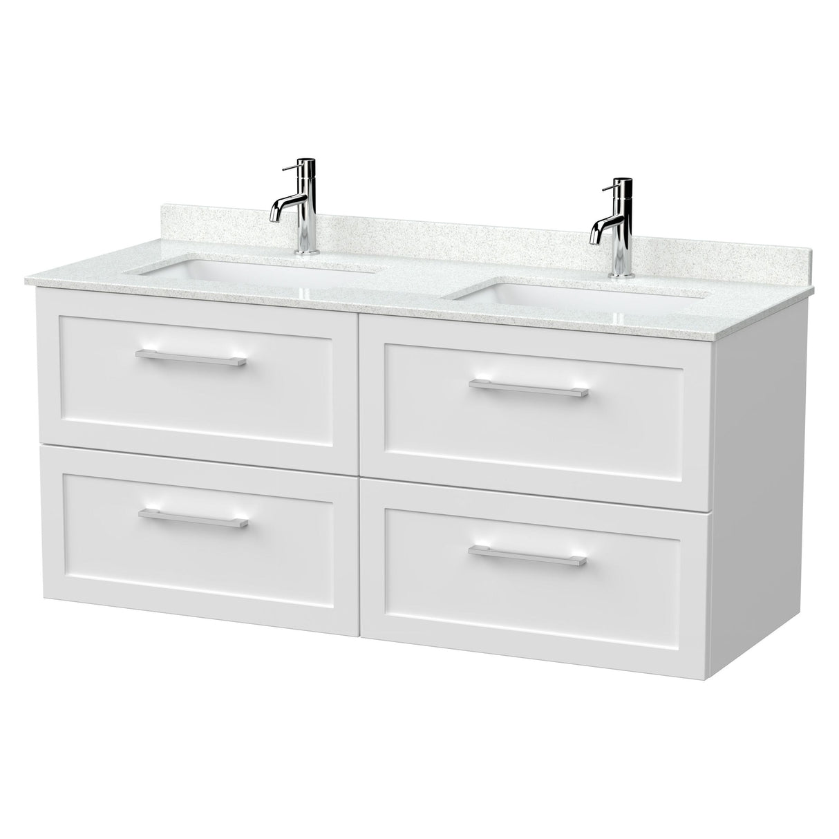 [BFSH124WS2] Stonnall Traditional Wall Hung 4 Drawer 1200mm Vanity Unit with White Marble Top and Basin - Choice of Colour - Cutout