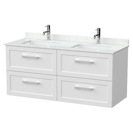 [BFSH124WS2] Stonnall Traditional Wall Hung 4 Drawer 1200mm Vanity Unit with White Marble Top and Basin - Choice of Colour - Cutout