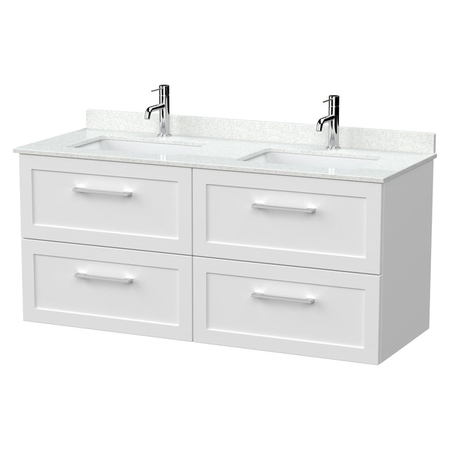 [BFSH124WS2] Stonnall Traditional Wall Hung 4 Drawer 1200mm Vanity Unit with White Marble Top and Basin - Choice of Colour - Cutout