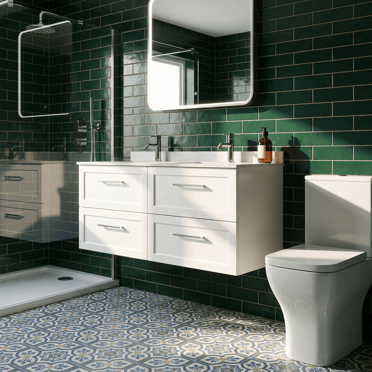 [BFSH124WS2] Stonnall Traditional Wall Hung 4 Drawer 1200mm Vanity Unit with White Marble Top and Basin - Choice of Colour - Lifestyle 1