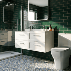 [BFSH124WS2] Stonnall Traditional Wall Hung 4 Drawer 1200mm Vanity Unit with White Marble Top and Basin - Choice of Colour - Lifestyle 1