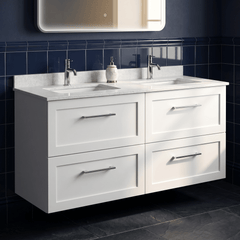 [BFSH124WS2] Stonnall Traditional Wall Hung 4 Drawer 1200mm Vanity Unit with White Marble Top and Basin - Choice of Colour - Lifestyle 2