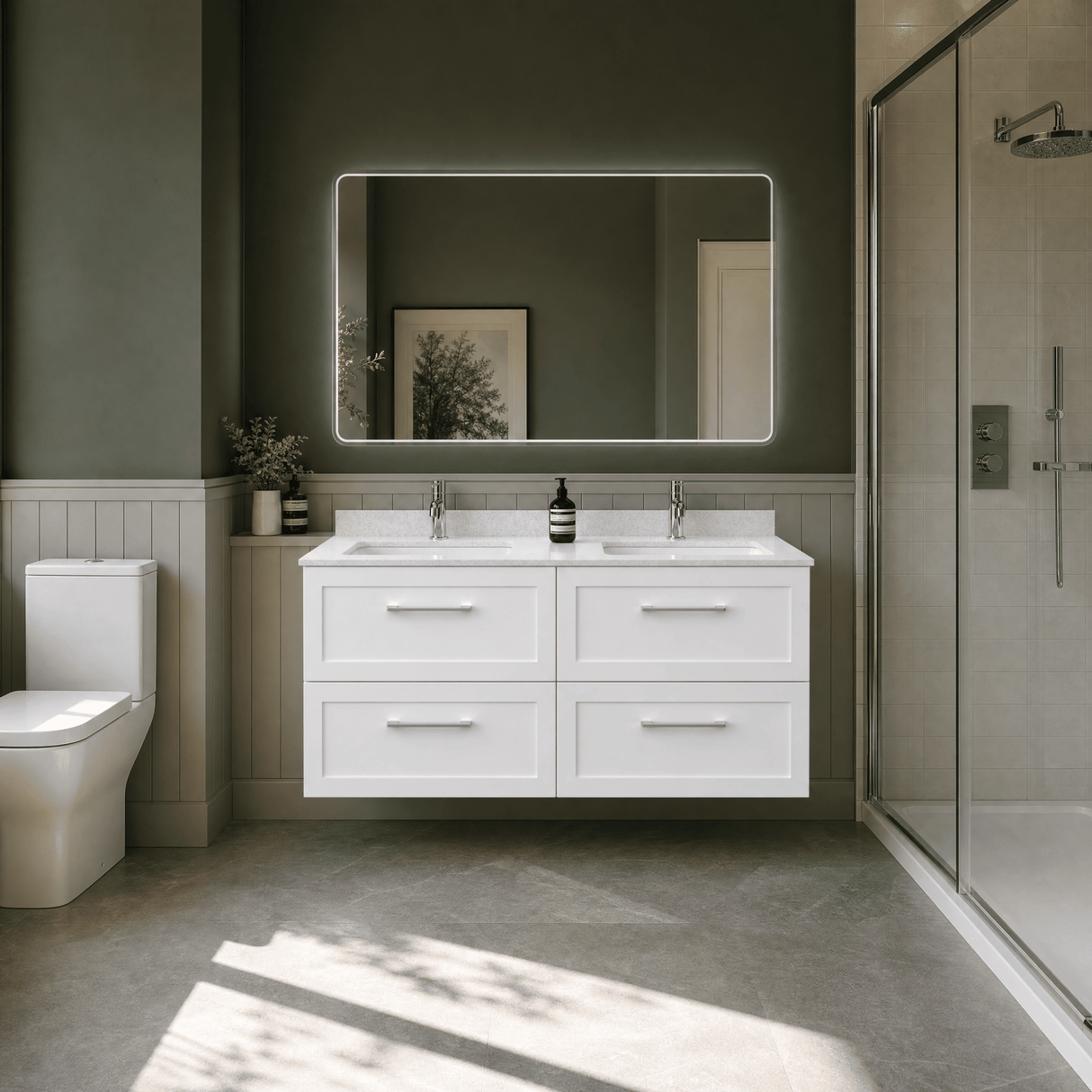 [BFSH124WS2] Stonnall Traditional Wall Hung 4 Drawer 1200mm Vanity Unit with White Marble Top and Basin - Choice of Colour - Lifestyle 3