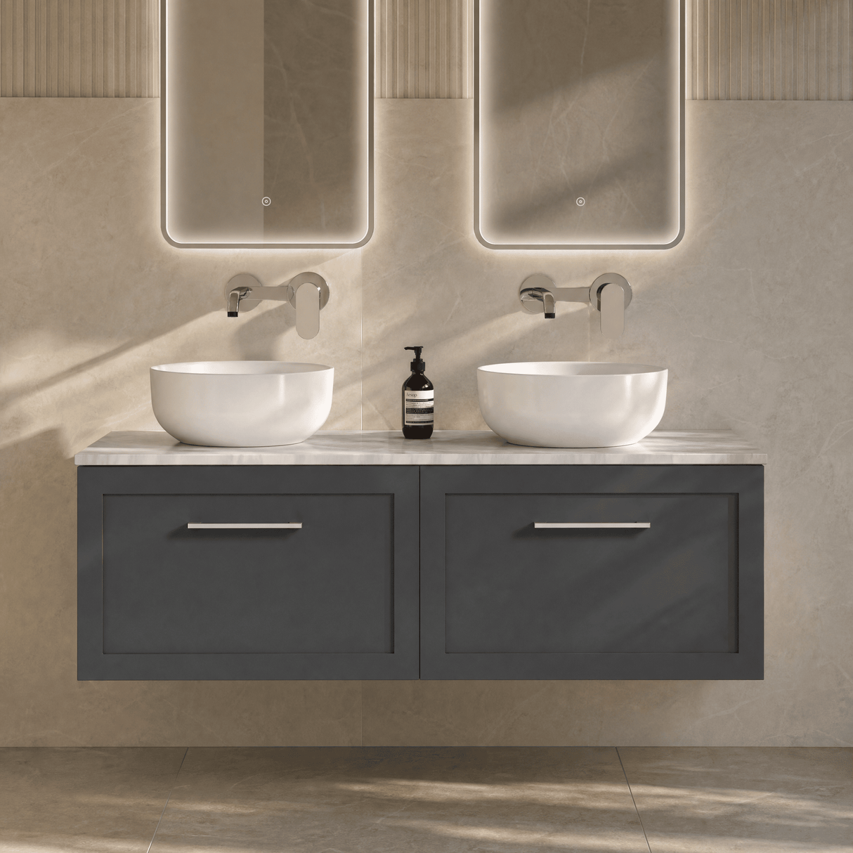 [BFSH1422GMT2] Stonnall Traditional Wall Hung 2 Drawer 1200mm Vanity Unit with Grey Marble Top - Choice of Colour - Lifestyle 2