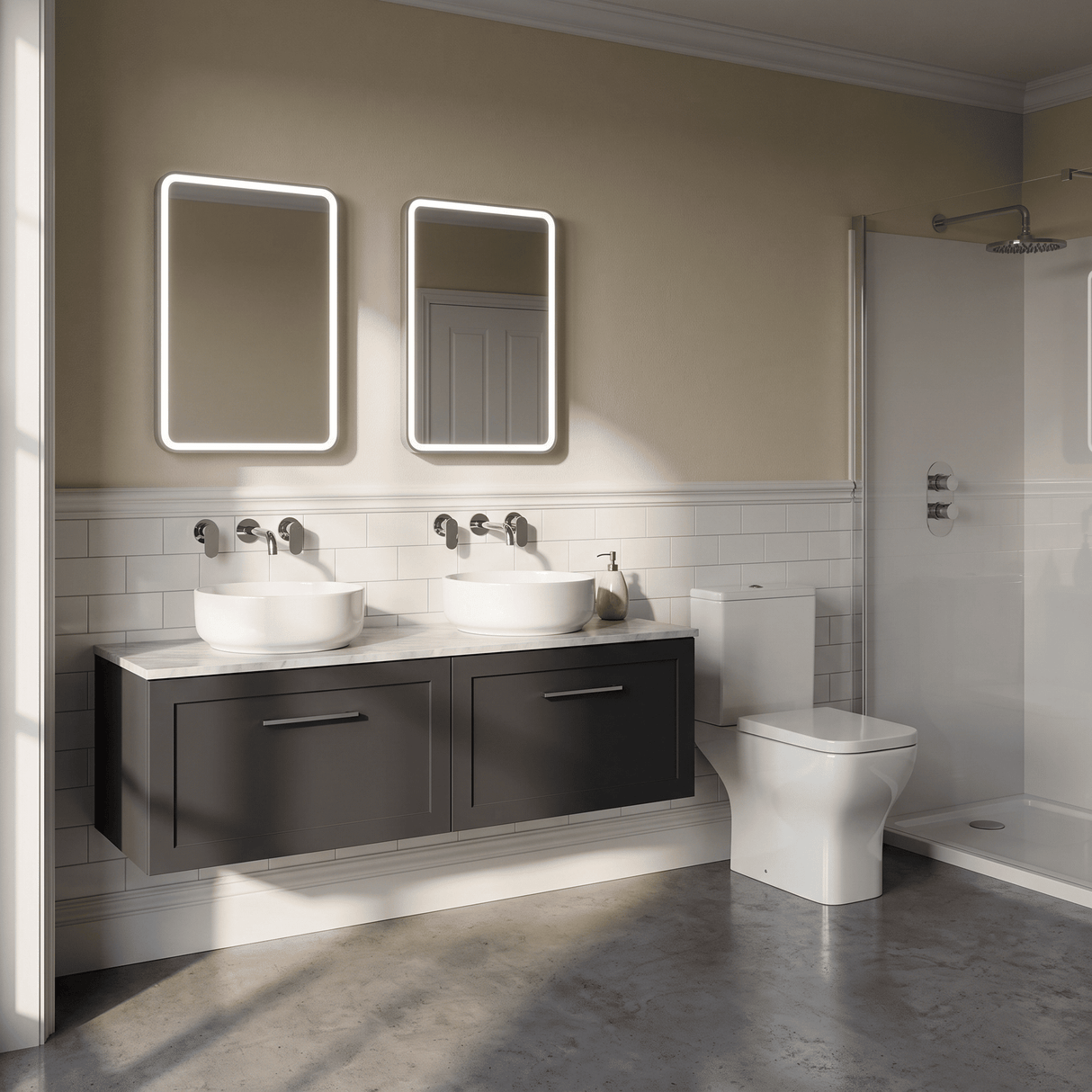 [BFSH1422GMT2] Stonnall Traditional Wall Hung 2 Drawer 1200mm Vanity Unit with Grey Marble Top - Choice of Colour - Lifestyle 3