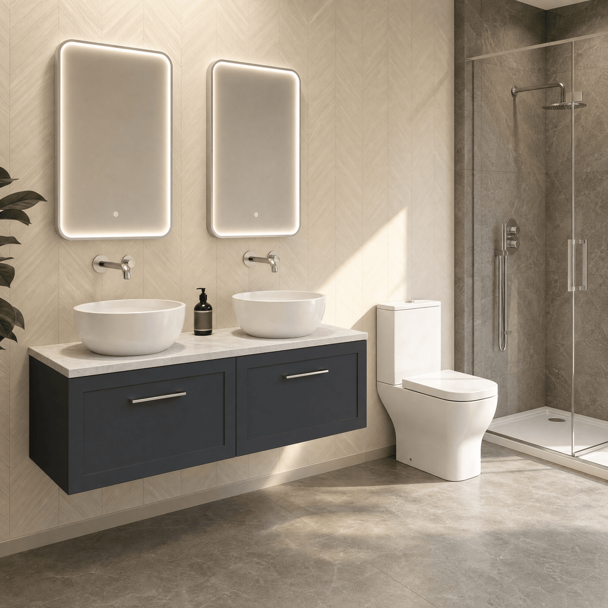 [BFSH1422LBG2] Stonnall Traditional Wall Hung 2 Drawer 1200mm Vanity Unit with Bellato Grey Laminate Worktop - Choice of Colour - Lifestyle 3