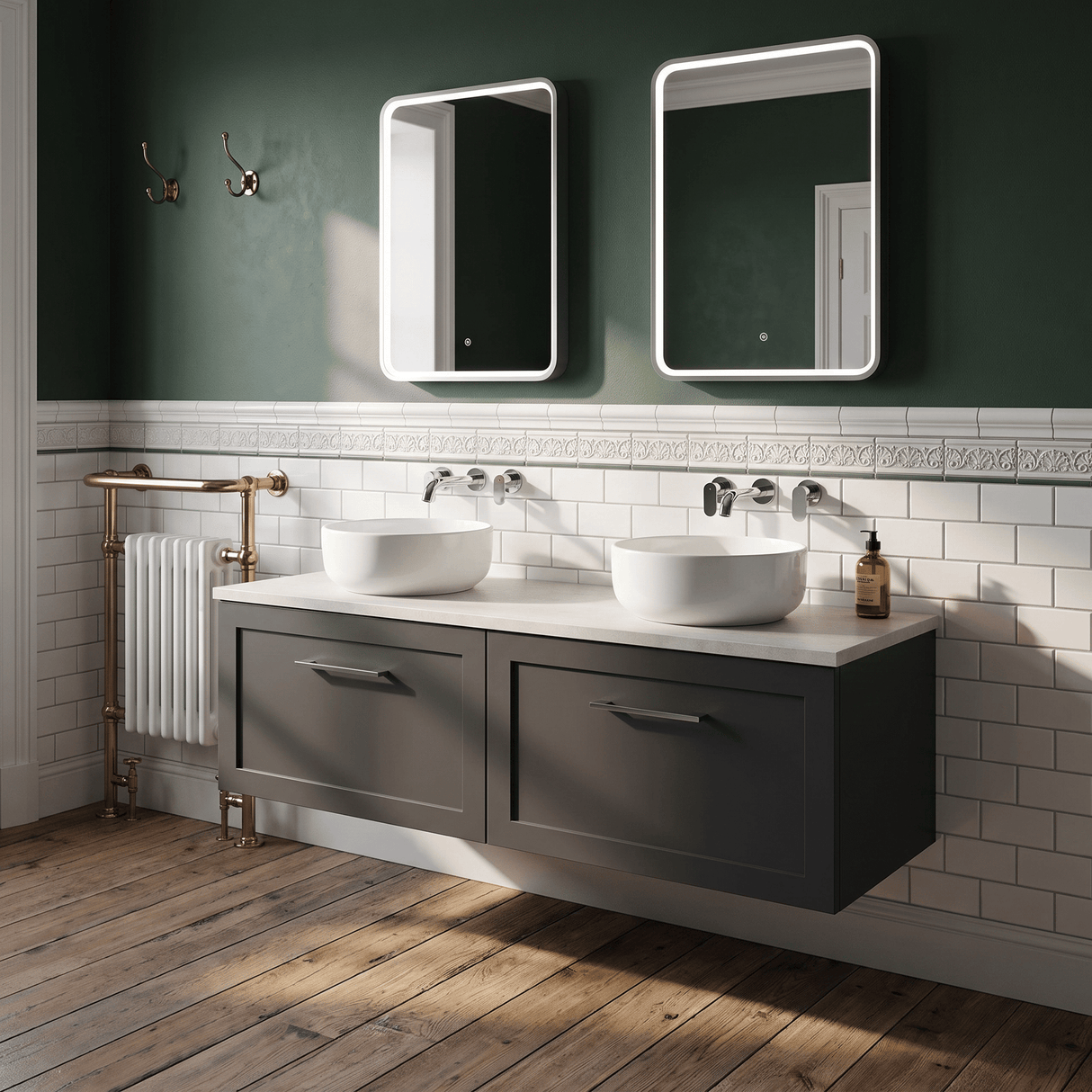 [BFSH1422LSWG2] Stonnall Traditional Wall Hung 2 Drawer 1200mm Vanity Unit with White Sparkle Laminate Worktop - Choice of Colour - Lifestyle 1