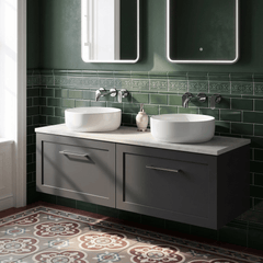 [BFSH1422LSWG2] Stonnall Traditional Wall Hung 2 Drawer 1200mm Vanity Unit with White Sparkle Laminate Worktop - Choice of Colour - Lifestyle 2