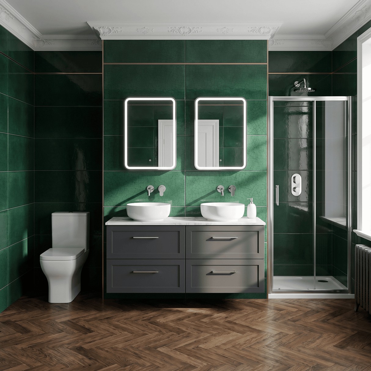 [BFSH1424CMT2] Stonnall Traditional Wall Hung 4 Drawer 1200mm Vanity Unit with Carrera Marble Top - Choice of Colour - Lifestyle 3