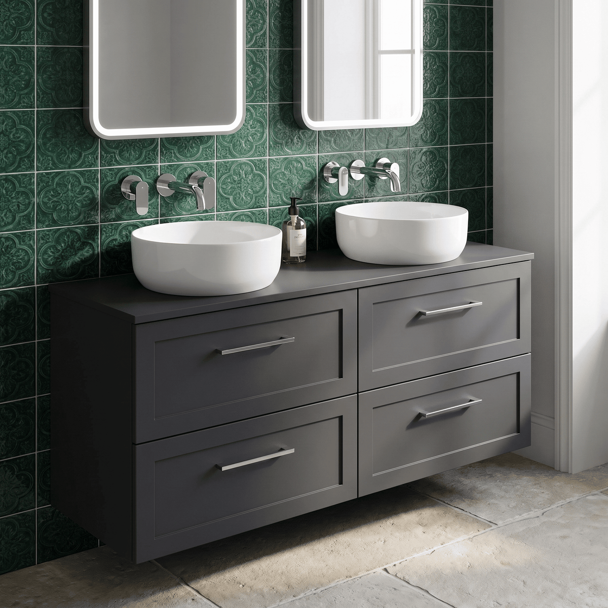 [BFSH1424W2] Stonnall Traditional Wall Hung 4 Drawer 1200mm Vanity Unit with Laminate Worktop - Choice of Colour - Lifestyle 2