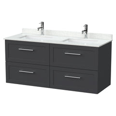 [BFSH1424WS2] Stonnall Traditional Wall Hung 4 Drawer 1200mm Vanity Unit with White Marble Top and Basin - Choice of Colour - Cutout