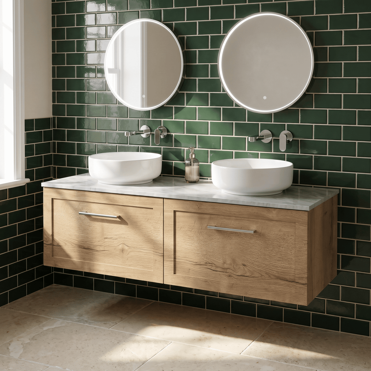 [BFSH1822GMT2] Stonnall Traditional Wall Hung 2 Drawer 1200mm Vanity Unit with Grey Marble Top - Choice of Colour - Lifestyle 2