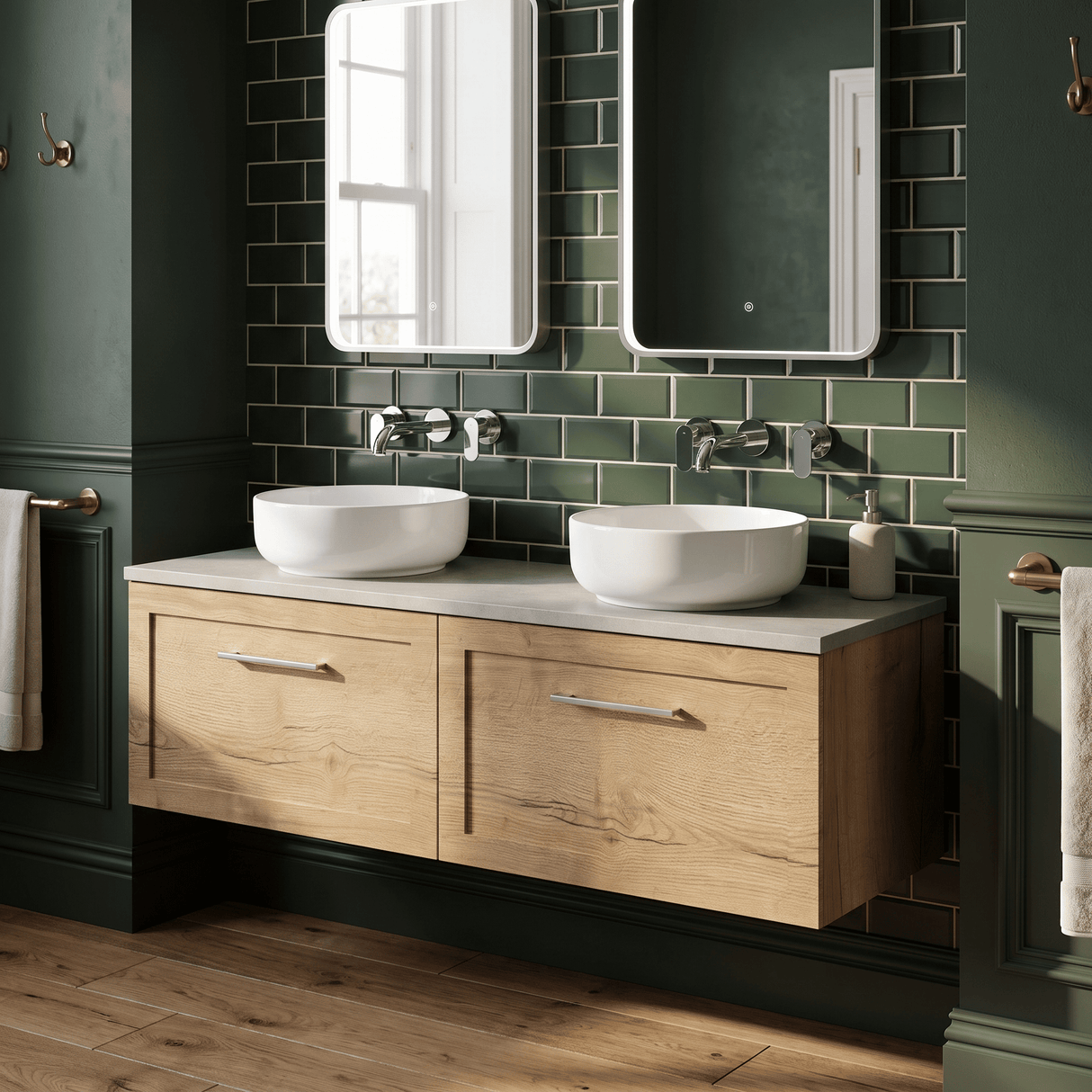 [BFSH1822LSWG2] Stonnall Traditional Wall Hung 2 Drawer 1200mm Vanity Unit with White Sparkle Laminate Worktop - Choice of Colour - Lifestyle 2