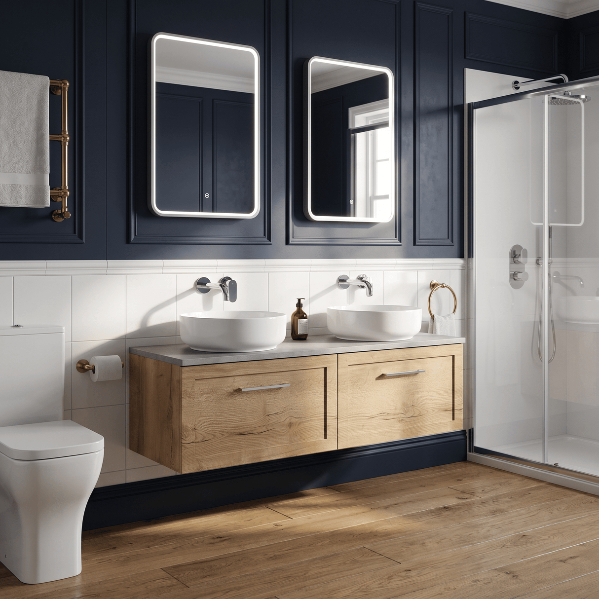 [BFSH1822LSWG2] Stonnall Traditional Wall Hung 2 Drawer 1200mm Vanity Unit with White Sparkle Laminate Worktop - Choice of Colour - Lifestyle 3