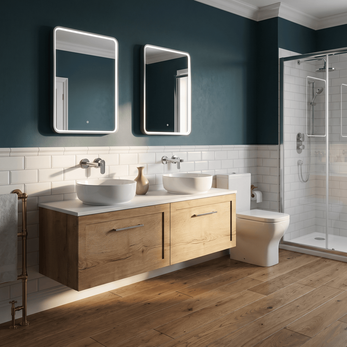 [BFSH1822WMT2] Stonnall Traditional Wall Hung 2 Drawer 1200mm Vanity Unit with White Marble Top - Choice of Colour - Lifestyle 1