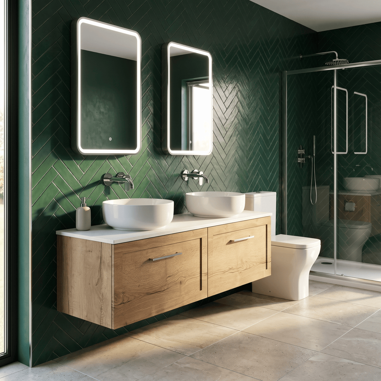 [BFSH1822WMT2] Stonnall Traditional Wall Hung 2 Drawer 1200mm Vanity Unit with White Marble Top - Choice of Colour - Lifestyle 3