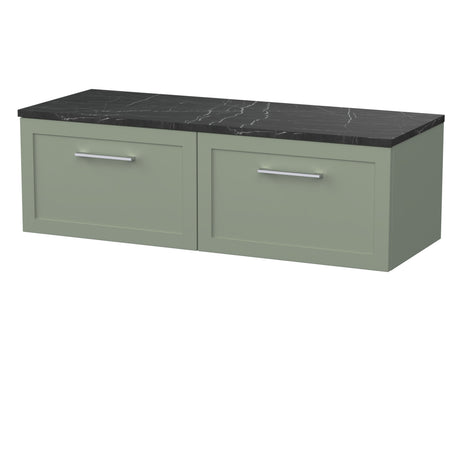 [BFSH3122LBP2] Stonnall Traditional Wall Hung 2 Drawer 1200mm Vanity Unit with Black Pietra Marble Laminate Worktop - Choice of Colour - Cutout
