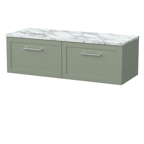 [BFSH3122LCM2] Stonnall Traditional Wall Hung 2 Drawer 1200mm Vanity Unit with Carrera Marble Laminate Worktop - Choice of Colour - Cutout